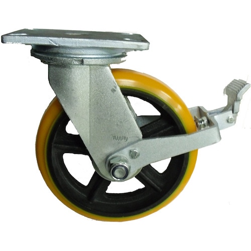 重量用高硬度ウレタン自在車200φストッパー付