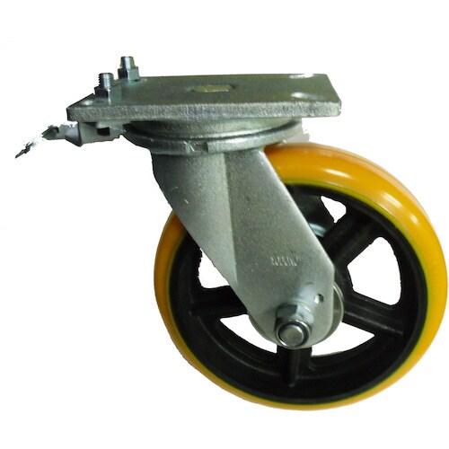 重量用高硬度ウレタン自在車200φ旋回ロック付