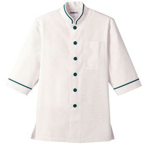 ショップコート D−1129(O白×緑) 3L