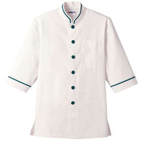 ショップコート D−1129(O白×緑) 4L