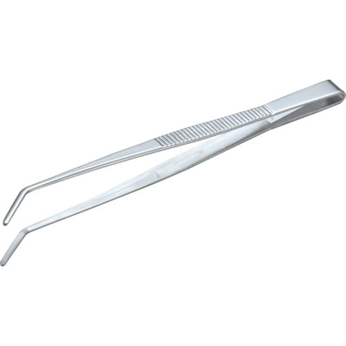 ステンレス製ピンセット180mm曲ギザ付