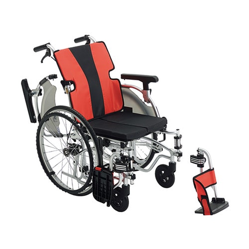 軽量簡単モジュール車椅子 自走式 レッド