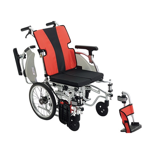 軽量簡単モジュール車椅子 介助式 レッド