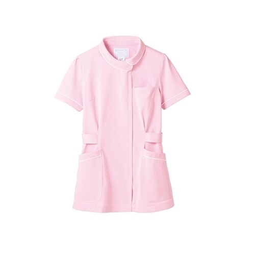 ナースジャケット半袖ピンク/白LL 73−1484