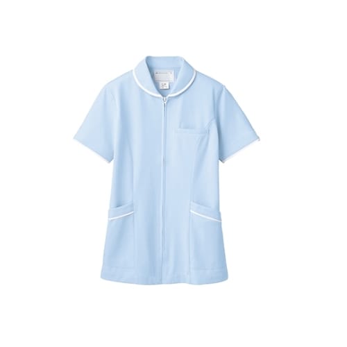 ナースジャケット半袖サックス/白 LL