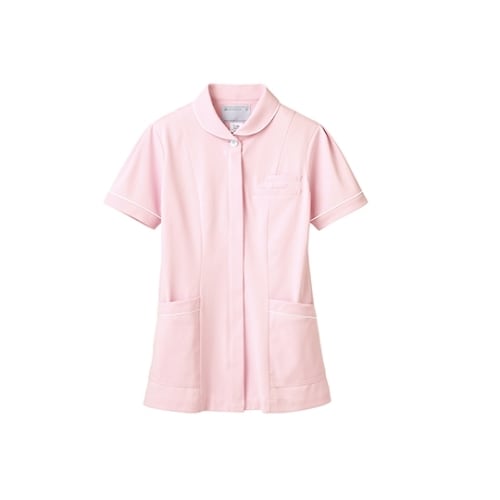 ナースジャケット半袖ピンク/白LL 73−1694