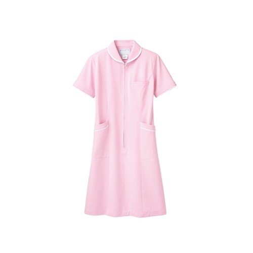 ナースワンピース半袖ピンク/白 M 73−1554
