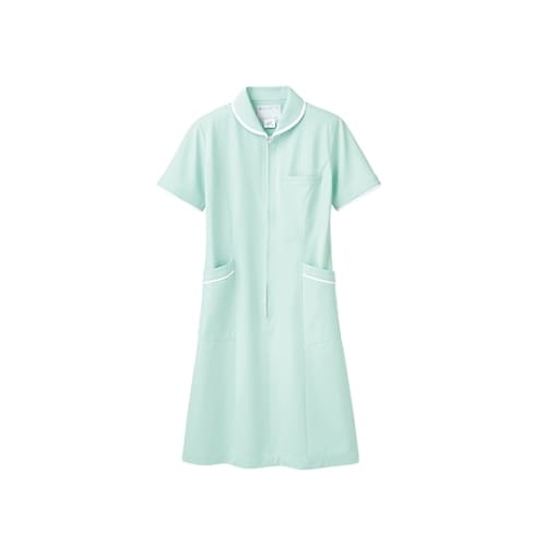 ナースワンピース半袖ミント/白 L 73−1558