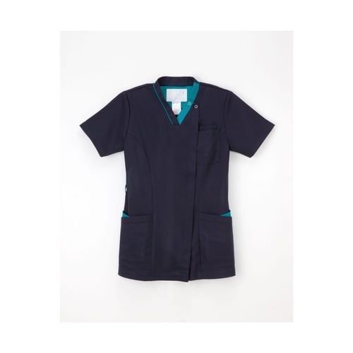 女子スクラブ ネイビー+ターコイズ S