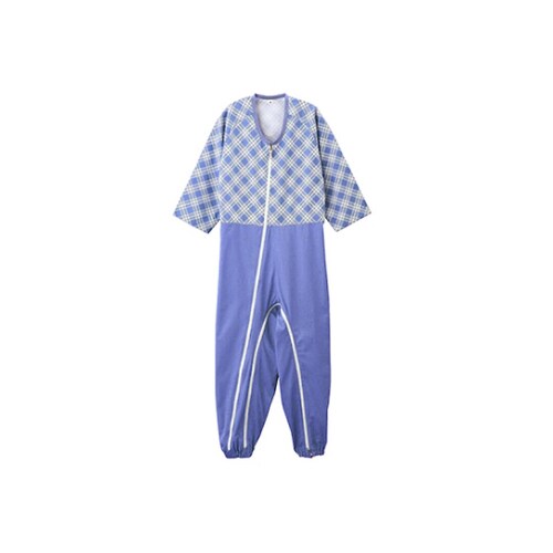 介護用フルオープンつなぎパジャマ ブルー L
