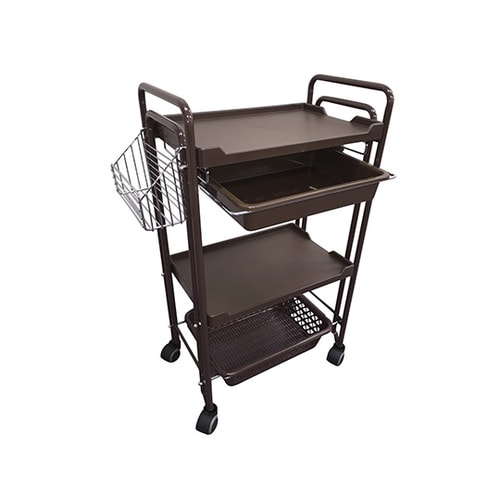 カゴ付3段ワゴン(ブラウン)