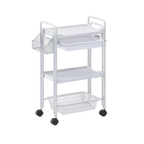 カゴ付3段ワゴン(ホワイト)