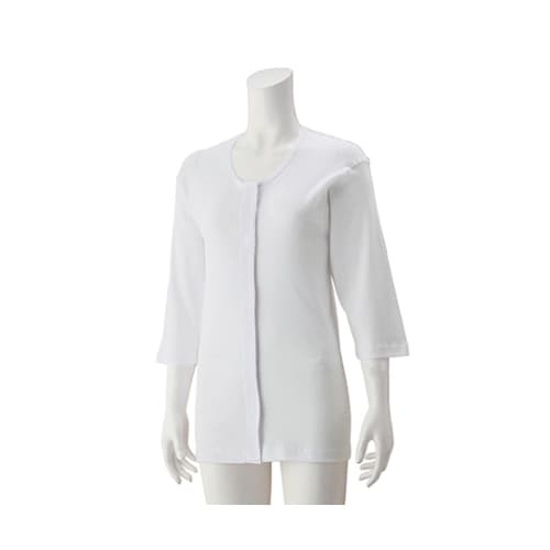 婦人7分袖大寸ワンタッチシャツ ホワイト 4L