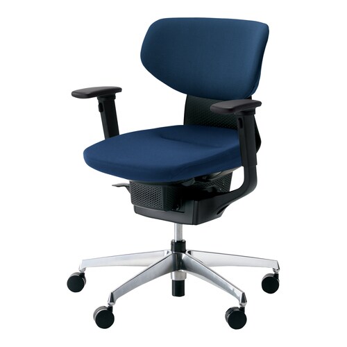 イング クッションラテラル可動肘本体黒銀脚紺硬床用