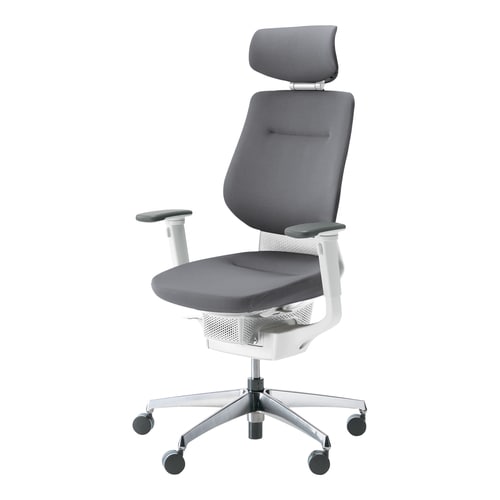 イング クッションヘッド付可動肘本体白銀脚薄灰硬床