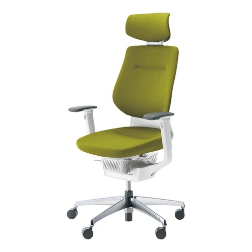 イング クッションヘッド付可動肘本体白銀脚黄緑硬床