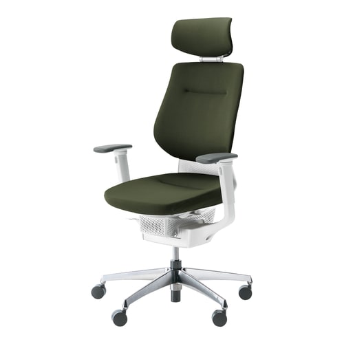 イング クッションヘッド付可動肘本体白銀脚深緑硬床