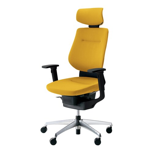 イング クッションヘッド付可動肘本体黒銀脚黄硬床用