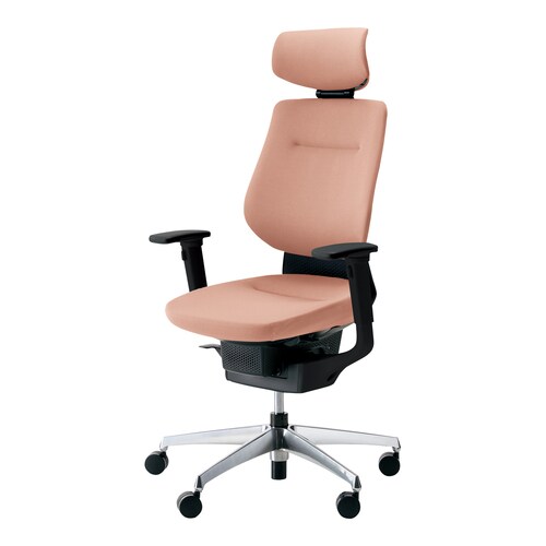 イング クッションヘッド付可動肘本体黒銀脚灰桃硬床