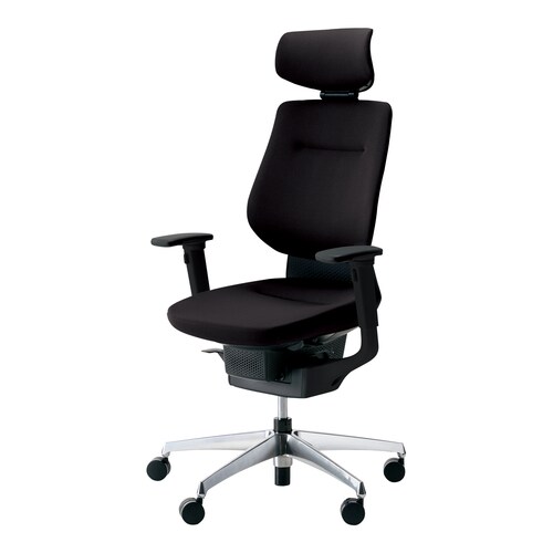 イング クッションヘッド付可動肘本体黒銀脚黒硬床用