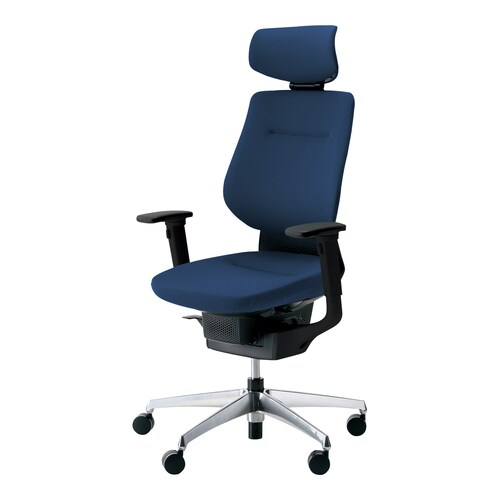 イング クッションヘッド付可動肘本体黒銀脚紺硬床用