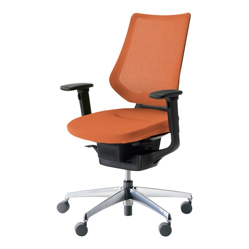 イング メッシュバーチカル可動肘本体黒銀脚橙硬床用