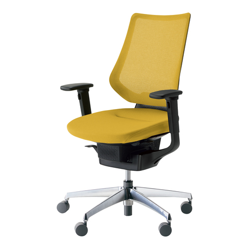 イング メッシュバーチカル可動肘本体黒銀脚黄硬床用