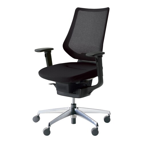 イング メッシュバーチカル可動肘本体黒銀脚黒硬床用