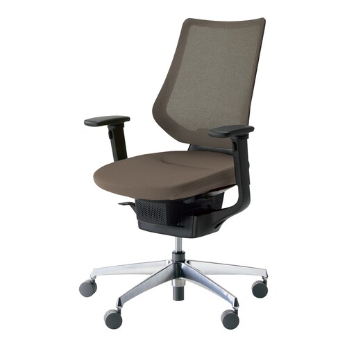 イング メッシュバーチカル可動肘本体黒銀脚濃茶硬床