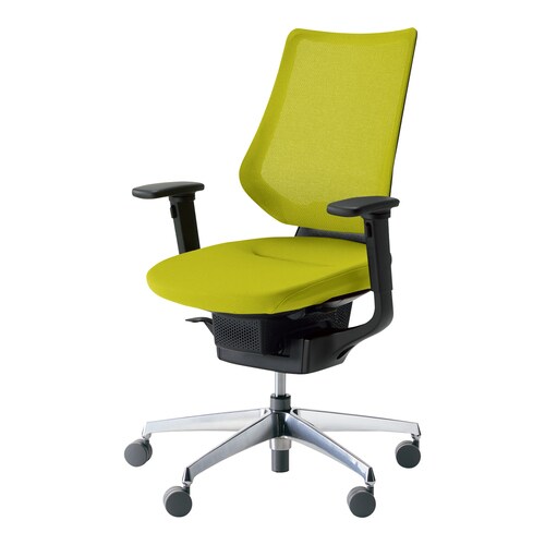 イングメッシュバーチカル可動肘本体黒銀脚黄緑硬床用