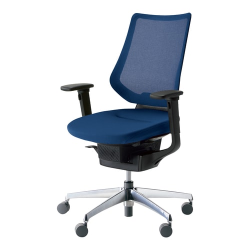 イング メッシュバーチカル可動肘本体黒銀脚紺硬床用