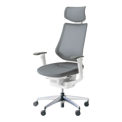 イング メッシュヘッド付可動肘本体白銀脚薄灰硬床用