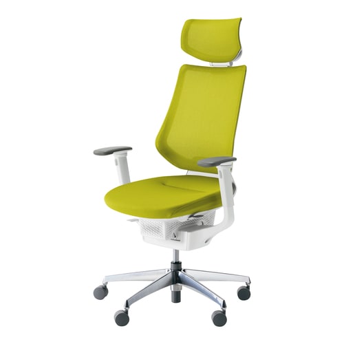 イング メッシュヘッド付可動肘本体白銀脚黄緑硬床用