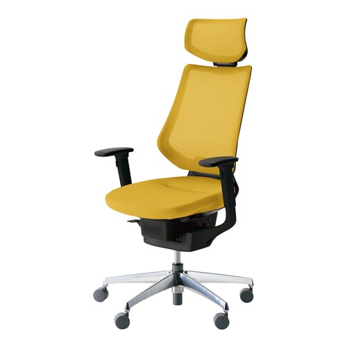 イング メッシュヘッド付可動肘本体黒銀脚黄 硬床用