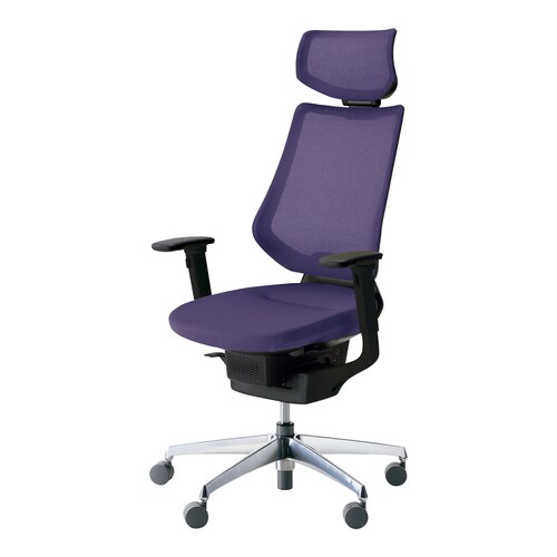 イング メッシュヘッド付可動肘本体黒銀脚深紫硬床用