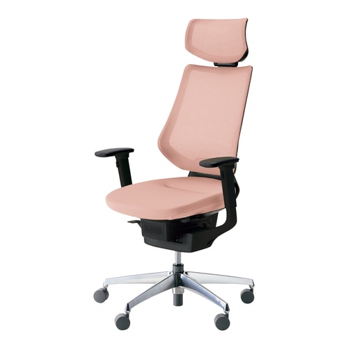 イング メッシュヘッド付可動肘本体黒銀脚灰桃軟床用