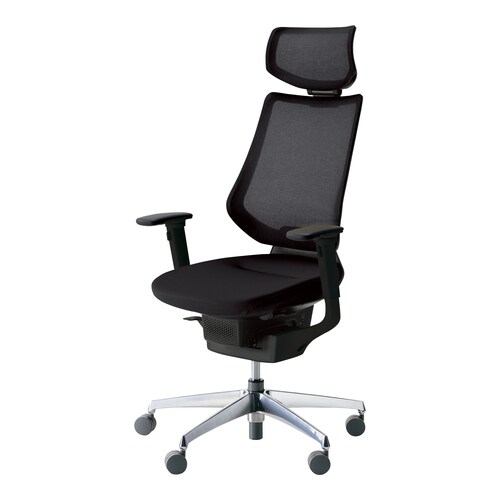 イング メッシュヘッド付可動肘本体黒銀脚黒 軟床用