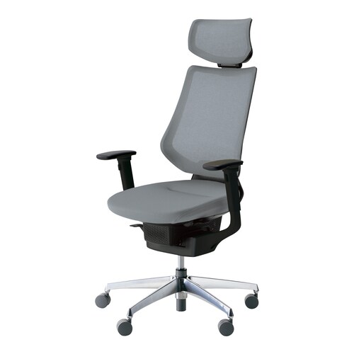 イング メッシュヘッド付可動肘本体黒銀脚薄灰硬床用