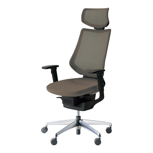 イング メッシュヘッド付可動肘本体黒銀脚濃茶軟床用