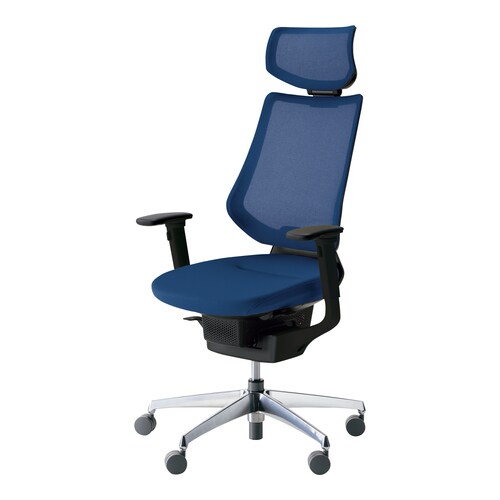 イング メッシュヘッド付可動肘本体黒銀脚紺 硬床用