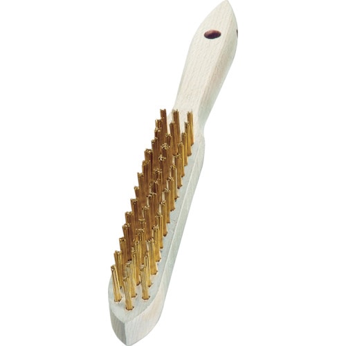 剣先3行木柄ハンドブラシ 真鍮メッキ線