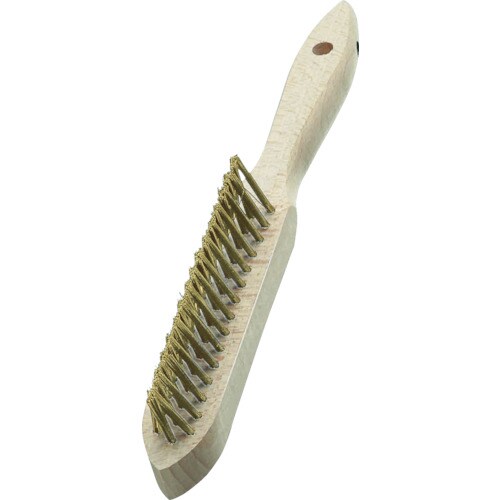 3行リベット木柄ハンドブラシ 真鍮メッキ線