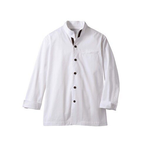 コックジャケット長袖 白/ブラウン SS