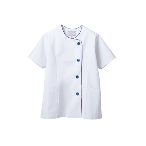 調理衣 レディス 半袖 白/紺 1−044 S
