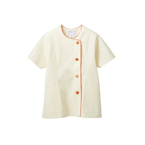 調理衣レディス 半袖 クリーム/オレンジ S