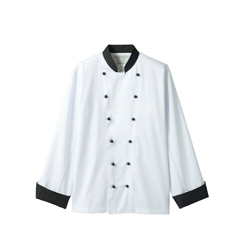 コックコート 男女兼用 長袖 白/黒6−715 L