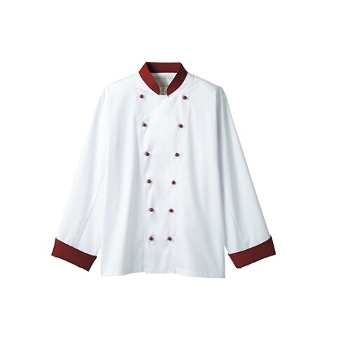 コックコート 兼用 長袖 白/ワイン M