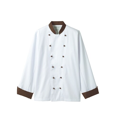 コックコート 兼用 長袖 白/ブラウン S