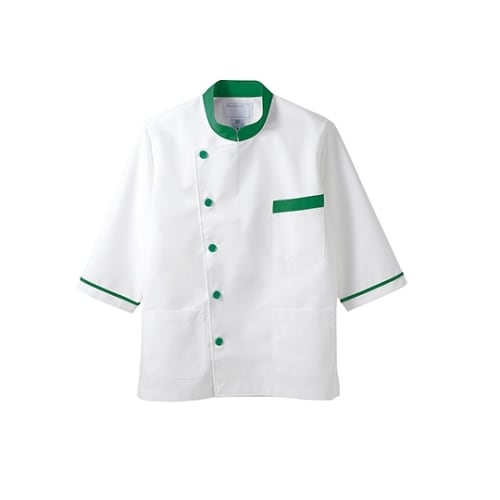 調理衣 男女兼用 7分袖 白/グリーン L