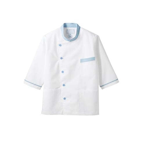 調理衣 男女兼用 7分袖 白/サックス S